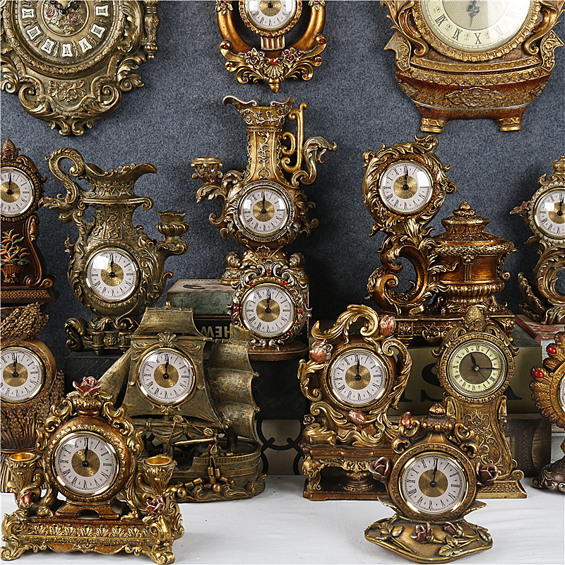 欧式复古a怀旧树脂浮雕洛可可风钟表座钟摆件家居客厅玄关装饰摆