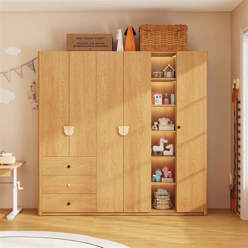 全实木儿童衣柜定制橡木2025新款家用小户型卧室储物收纳柜子衣橱