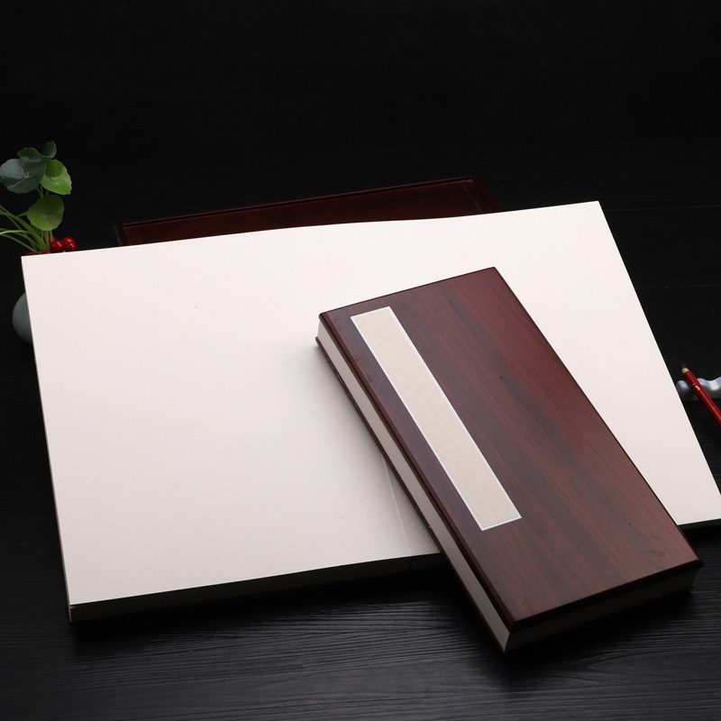 宣纸空白国画传统卡纸仿古绢纸册页 高档全红木宣纸折页 书法国画