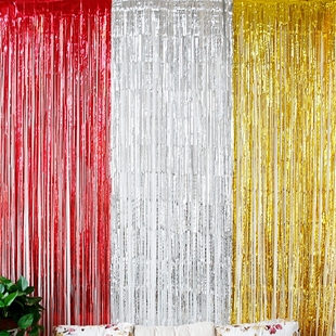 速发婚流雨丝帘背景墙生日金色彩条装饰客厅布置银色丝苏雨帘蓝色