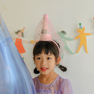 速发公色风发箍粉主小孩生日饰纱发卡装饰派对头上带品