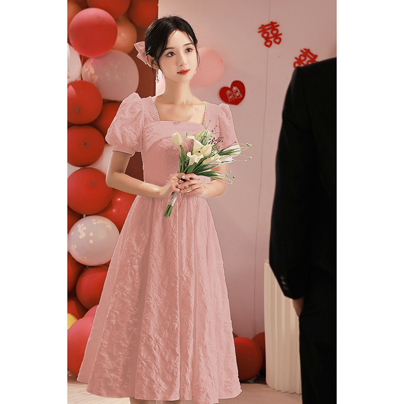 速发粉色礼服订婚连衣裙日常可穿高级感日众敬酒服小生参加婚礼伴