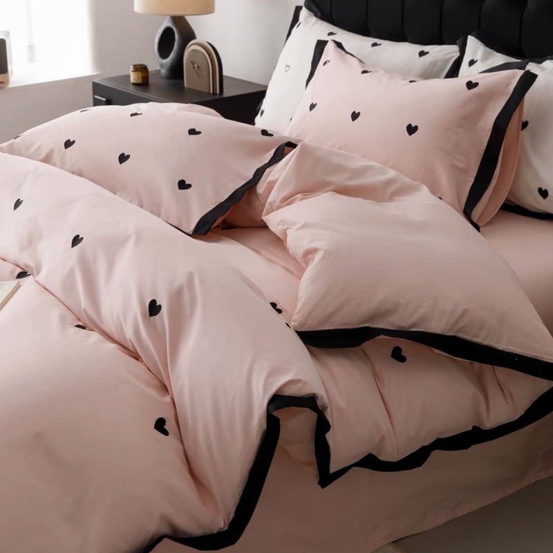 速发公主风纯棉床上四件套全棉笠00小清1床品爱心刺绣床新款4