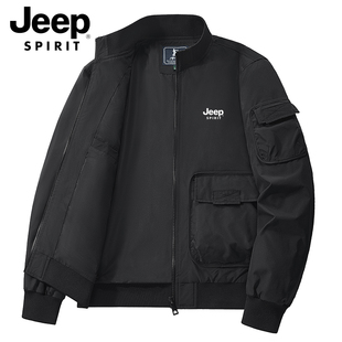 吉普JEEP夹克外套男2025新款春秋冬季加绒加厚保暖休闲百搭立领