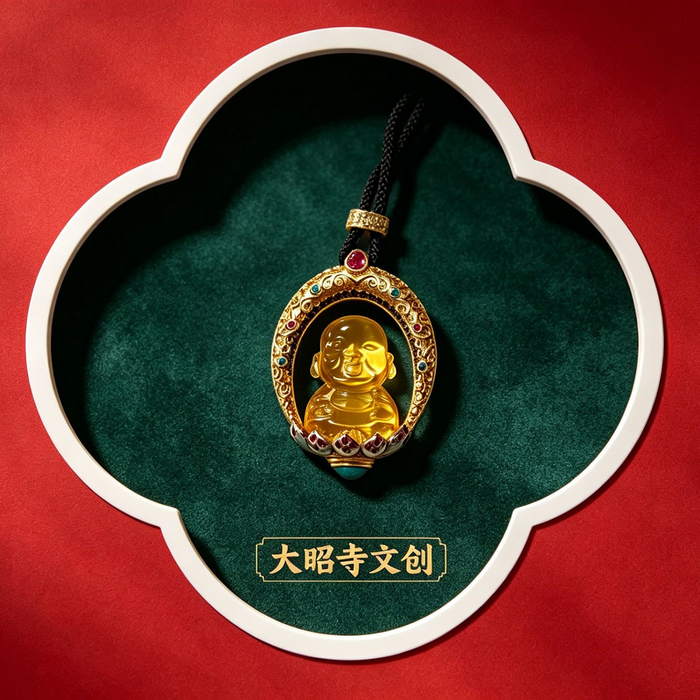 大昭寺S925银镀金镶嵌金珀莲花佛吊坠镶嵌金珀国潮文创新品