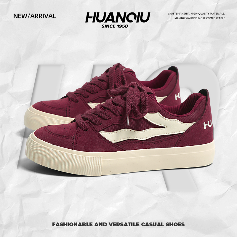 酒红帆布鞋男2025新款