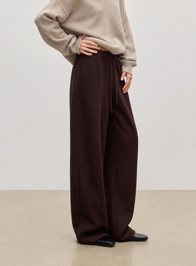 JESTOMS |高克重羊毛混纺/廓形直筒休闲裤女JI简通勤垂感长裤