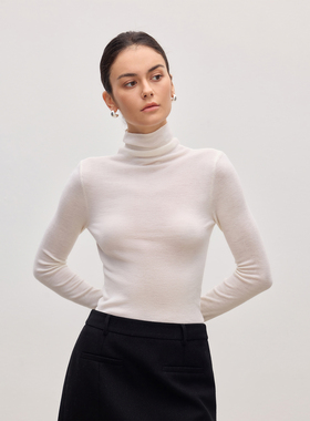 JESTOMS | 2/60支100%羊毛 高领长袖针织衫女气质修身打底上衣