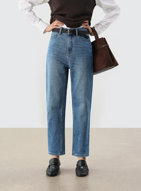 JESTOMS | 时装篇章 重磅修身牛仔裤女气质通勤高腰直筒九分裤