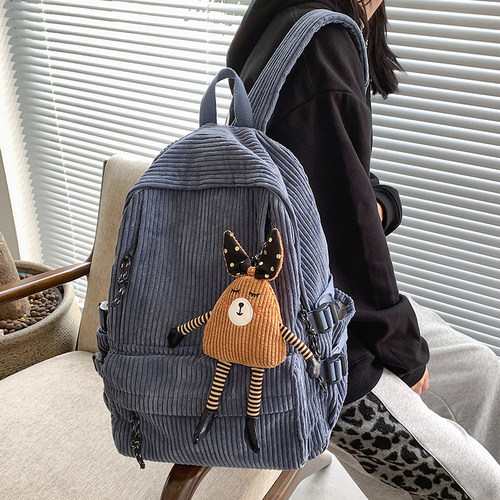 新品Vintage Cordulroy Anti-Theft Backpack Fashion Women Back