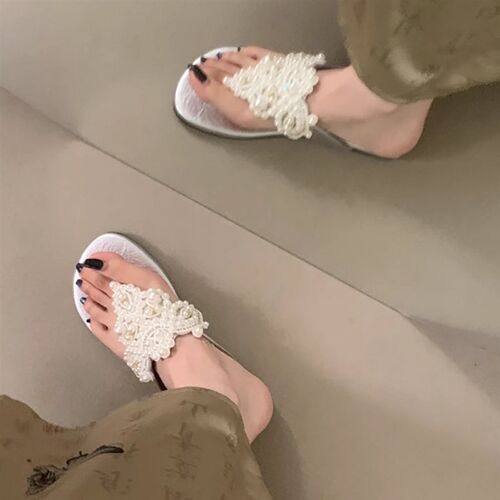 新品绝美珍珠夹趾平底n凉拖鞋女外穿2026夏波西米亚度假风沙滩人