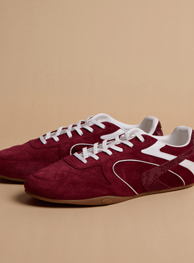 GLITTER FOCUS复古安哥拉红德训鞋女新年红休闲板鞋赛车薄底鞋