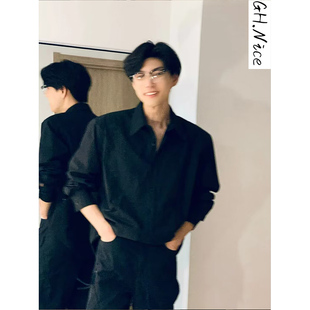 斯文败类纯白色高级感西装内搭短袖衬衫男士穿搭痞帅村.衣长袖寸