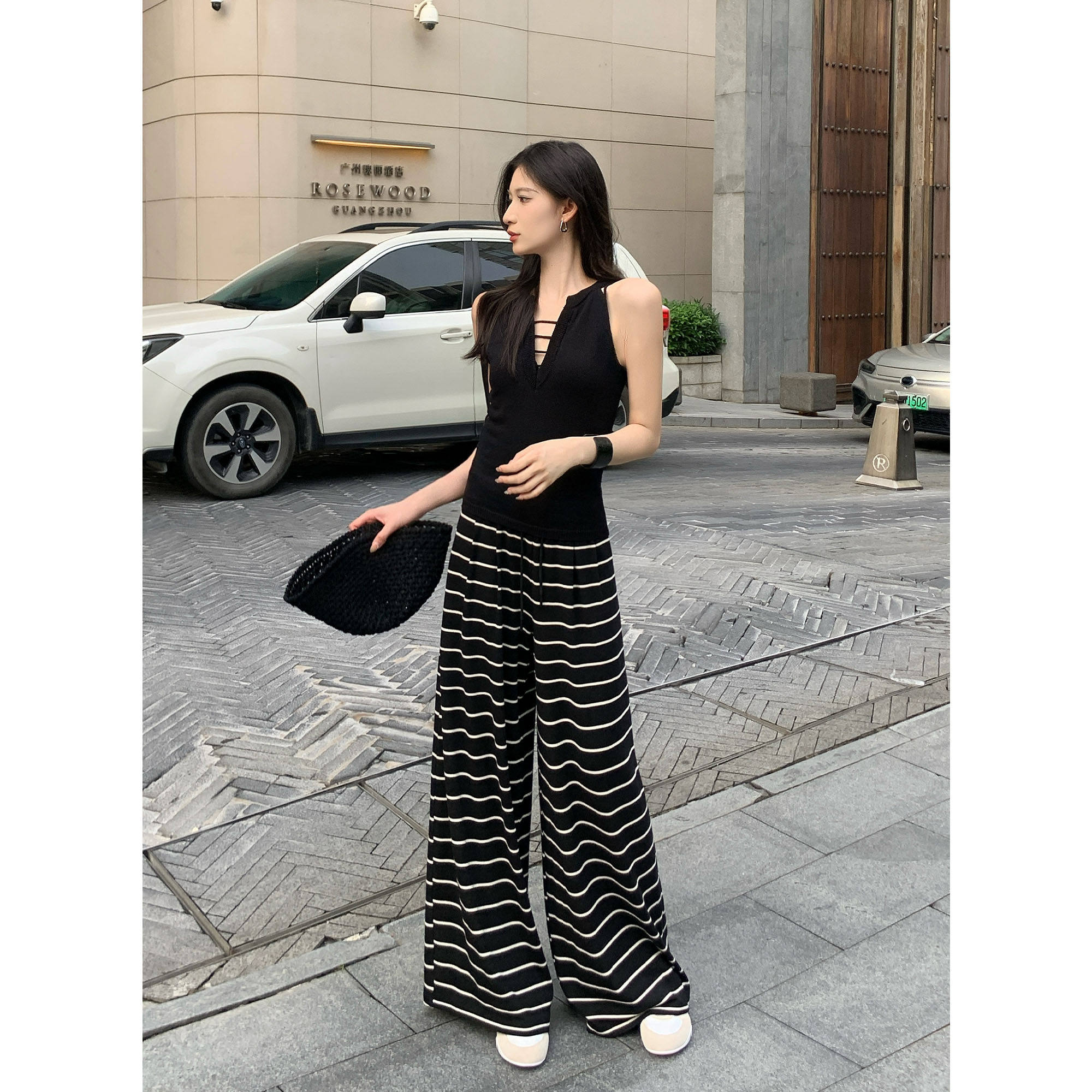 夏季显瘦松紧薄款针织休闲裤女