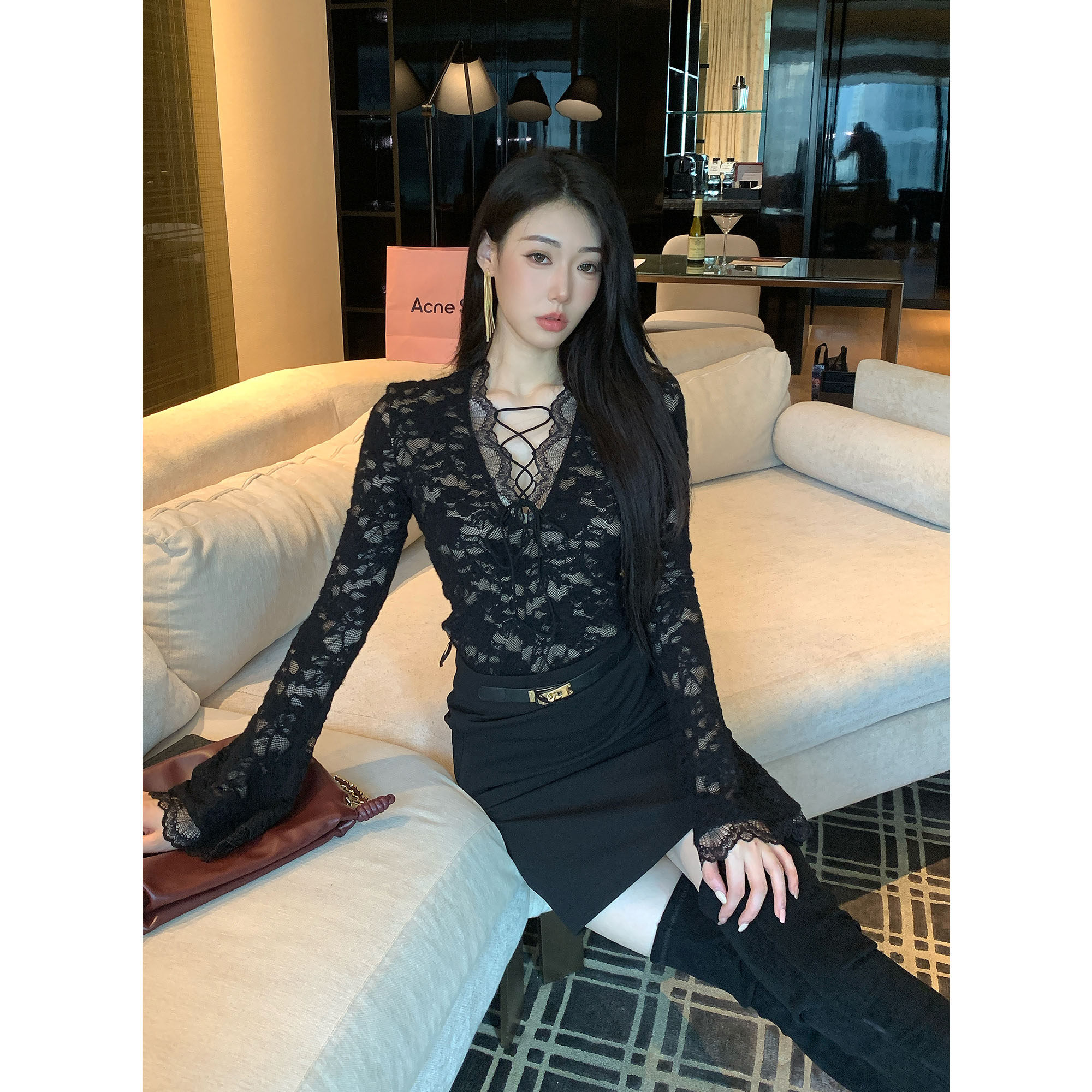 JIJINQI秋冬长袖蕾丝韩系上衣