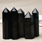 极速天然水晶黑曜石柱六棱柱原y石打磨单尖矿石办公室家居桌面装