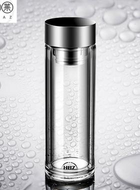 极速HBZ新款商务双层隔热玻璃杯定制F 创意泡茶杯高硼硅耐热水杯