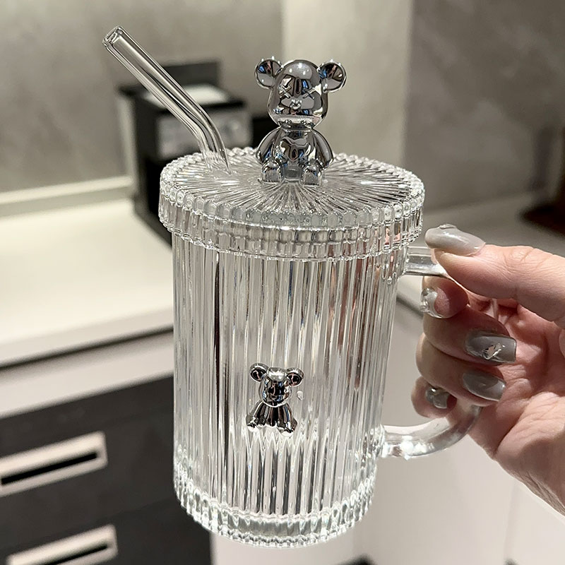 新品高颜值玻璃吸管杯 女生ins耐高温带盖子水杯办V公室好物咖啡图片