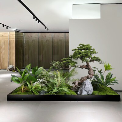 新品仿真迎客松绿植造景室内新中式松树装饰N摆件玄关酒店花槽植
