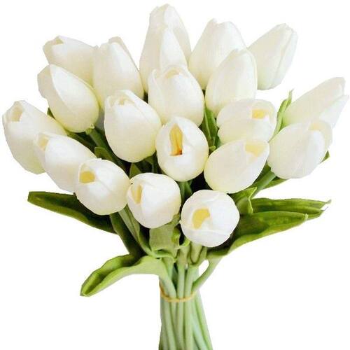 新品20Pcs White 138inch Artificial Tulips FlowRers for Party
