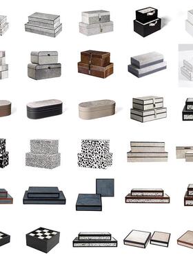 马毛皮革金属轻奢高档高端装饰盒首饰盒样板间床头柜衣帽间收纳盒