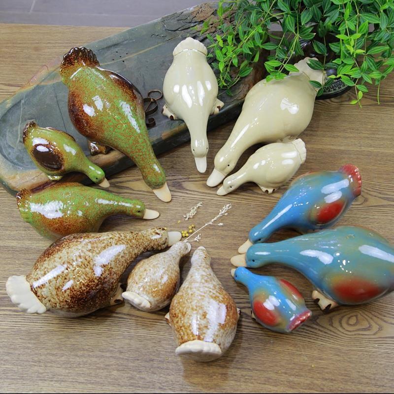 花园阳台庭院假山鱼水池微景观造景陶瓷喝水鸭子摆件青蛙鱼龟装饰