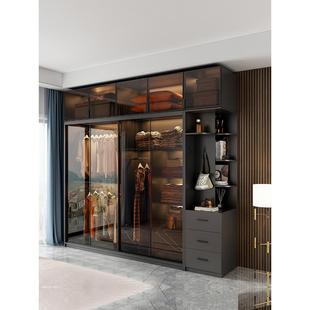 推拉门衣柜家用卧室现代简约轻奢高级感玻璃门滑移门柜子别墅衣橱