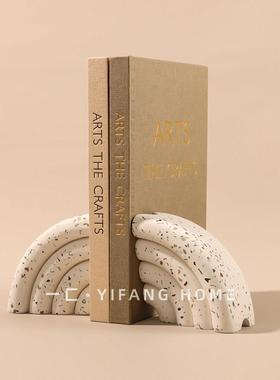 一匚简约现代轻奢白色水磨石书挡书立 样板间售楼处创意扇形摆件