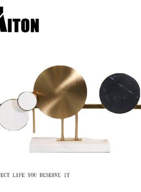 轻奢现代样板房创意金属大理石摆件客厅电视柜装饰品北欧别墅摆设