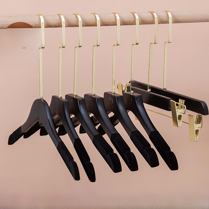 黑色羽绒防滑实木高档木架衣架服装店男女服装专用无缝衣架裤架裤