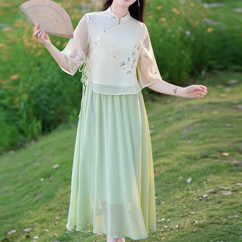 茶服女禅意棉麻套装夏季新款改良B中式国风上衣小个子直筒裤两件