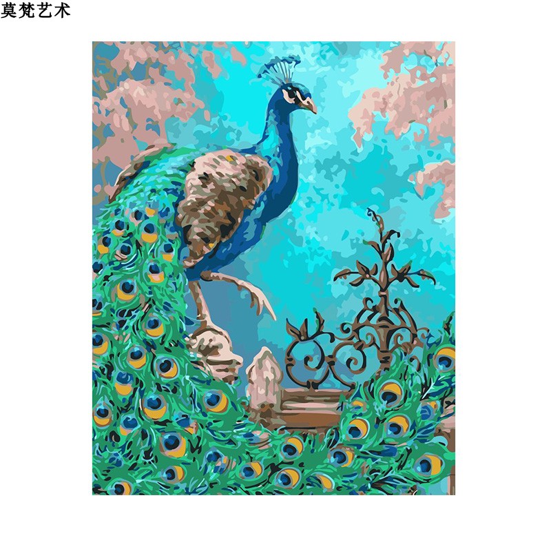 数字油画diy手工填充减压孔雀客D厅装饰画手绘丙烯涂色油彩画画图片