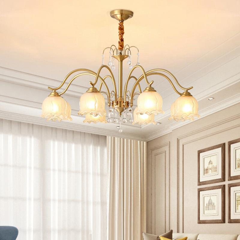 法式客厅吊灯全铜水晶轻奢卧室欧式楼梯美式高端奶油风餐厅主卧灯