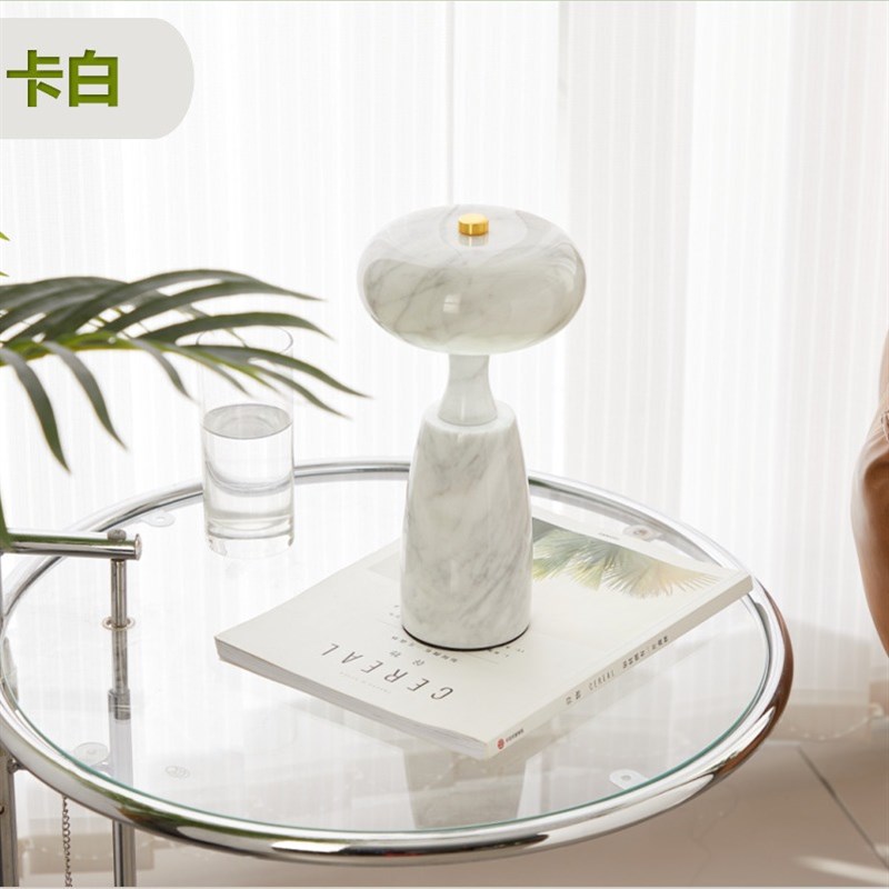 北欧创意蘑菇简约洞石大理石触摸台灯软装饰品样板房桌面氛围摆件