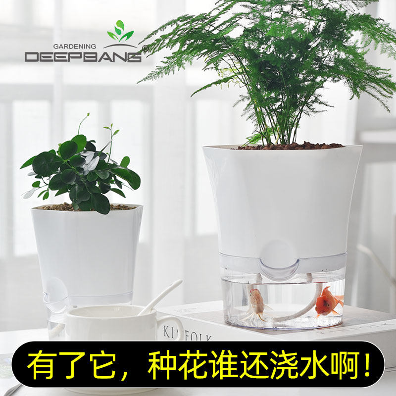 速发懒人自动吸水花瓷清仓塑料树脂简约仿陶盆室萝箩多肉绿内水培