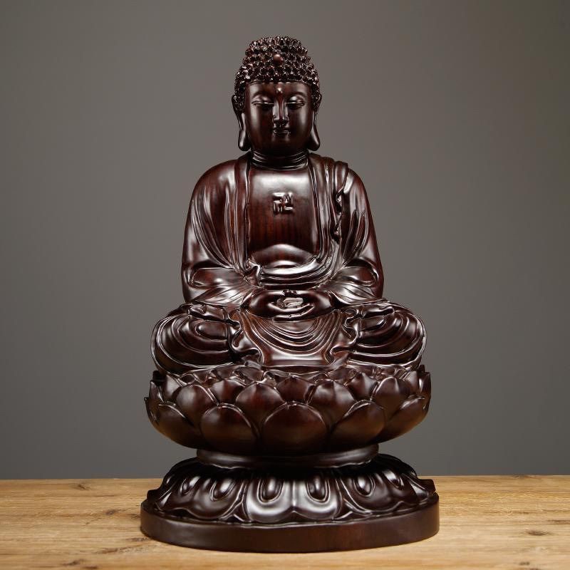 速发黑檀大雕刻如来佛祖摆件实木质释迦摩尼牟尼佛像阿弥陀佛木日