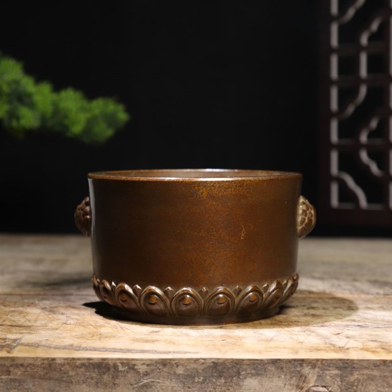 速发精品古玩铜器收藏 炉铜居鸡耳莲花瓣纯 家天书房客厅摆装饰设