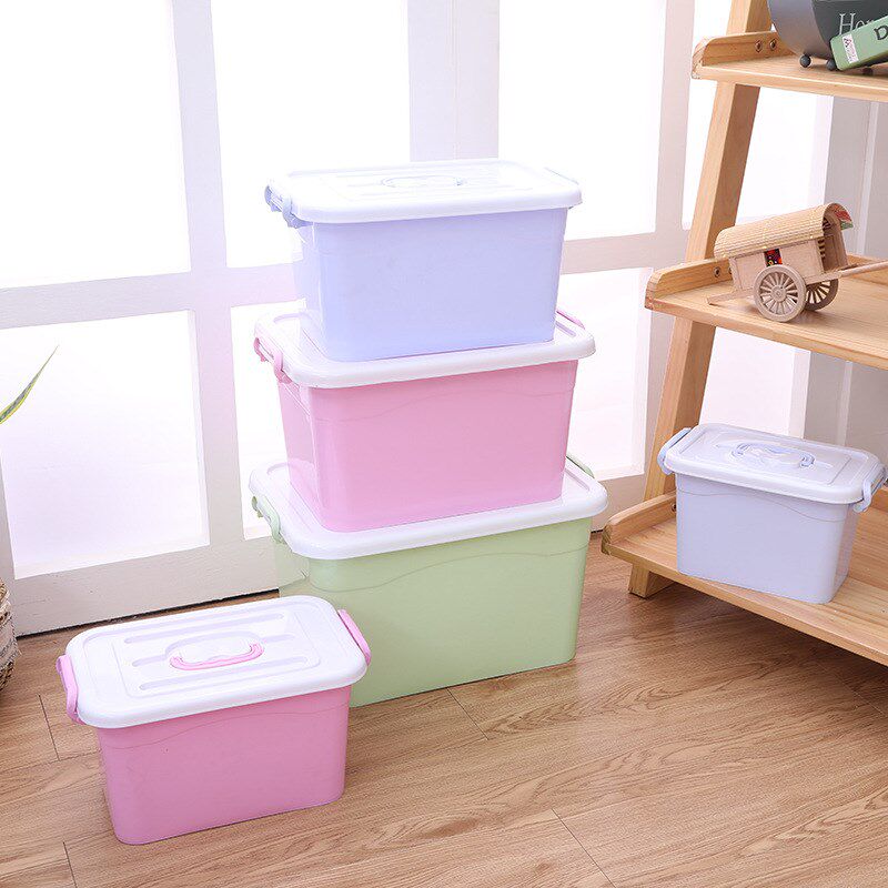 速发加物透明收料收纳箱大号带盖塑纳盒可手提带轮衣厚整理储物箱