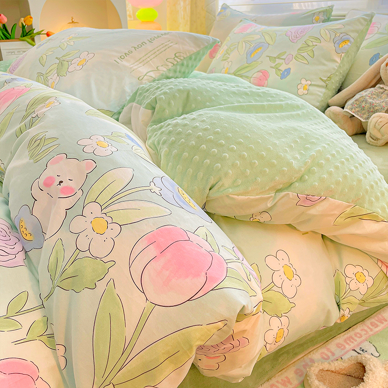 速发冬季a2面全棉绒0件150x20单xb0珊瑚绒被罩2米床上四件套