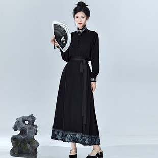 速发常中式马面裙成人可以上班穿的汉服款国新通勤古装中日风套装