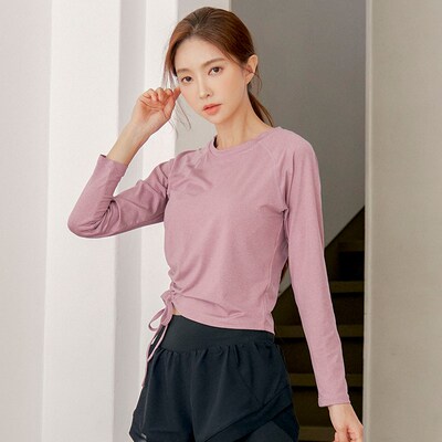 速发瑜伽服上衣士抽绳健身服运跑长袖t恤宽动休闲户外晨松步速干
