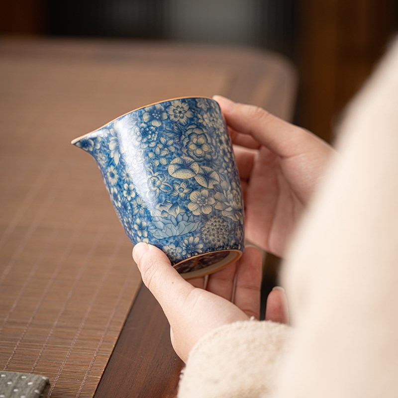 速发汝窑青花公道杯家用开片公杯茶海分茶器个人待客复古精致功夫
