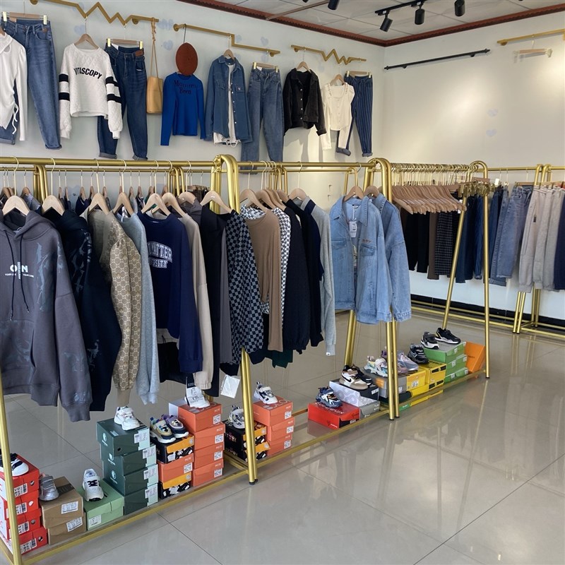 速发服装店专用展示架落地式艺铁男装店挂架挂衣杆侧货陈列架子组