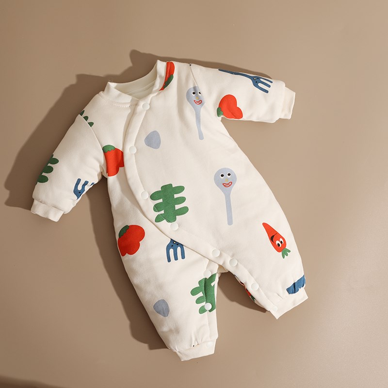 速发婴姿婴儿夹棉衣服秋冬季加厚保暖连体衣哈衣宝宝爬服外穿棉