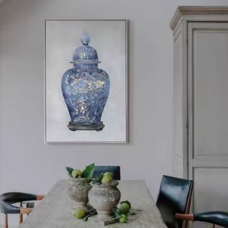 《聚宝盆》淡墨金青花瓷新中式装饰画客厅背景墙玄关餐厅艺术挂画图片