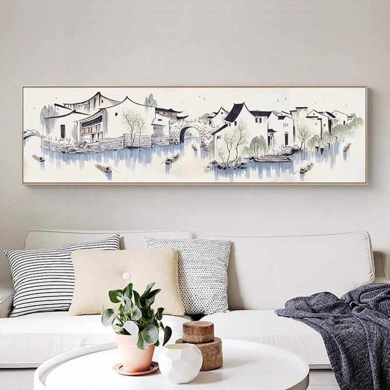 吴冠中客厅沙发背景墙装饰画新中式卧室床头画江南水乡横幅画
