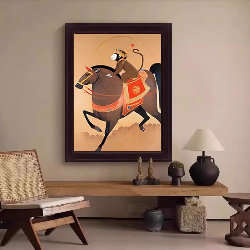 马上封侯寓意好入户玄关装饰画中古风动物书房办公室走廊过道挂画图片