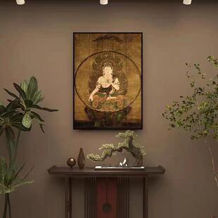 敦煌艺术复古中式唐卡客厅玄关装饰画佛像玄关八方财神藏式挂画