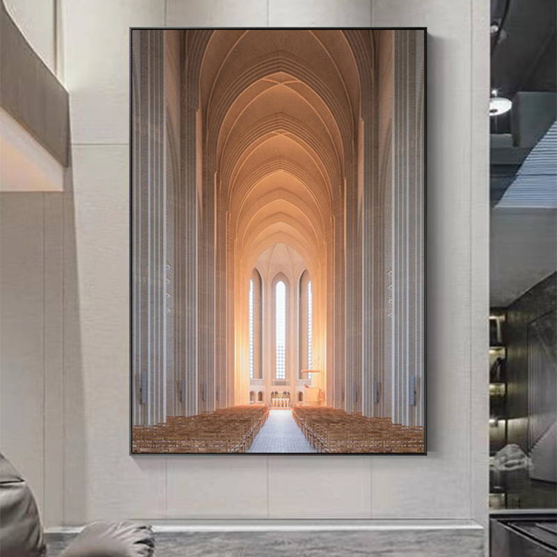 意式轻奢欧式教堂复古玄关空间建筑装饰画高级感简约大气巨幅挂画