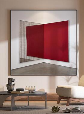 现代简约红色空间视觉错觉高级感艺术客厅装饰画轻奢墙壁方型挂画